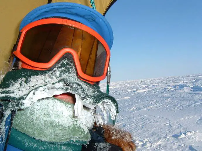 Steven East at Magnetic North Pole surround by 200 miles of frozen sea ice