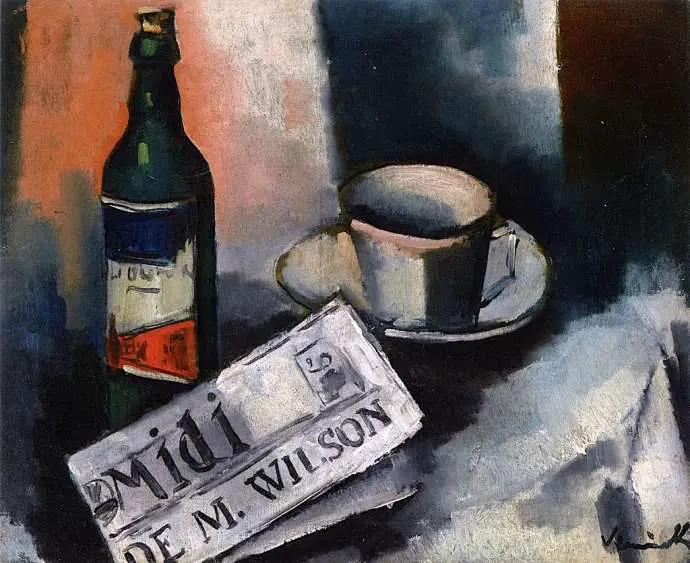 Maurice de Vlaminck - Still Life with Newspaper and Bottle